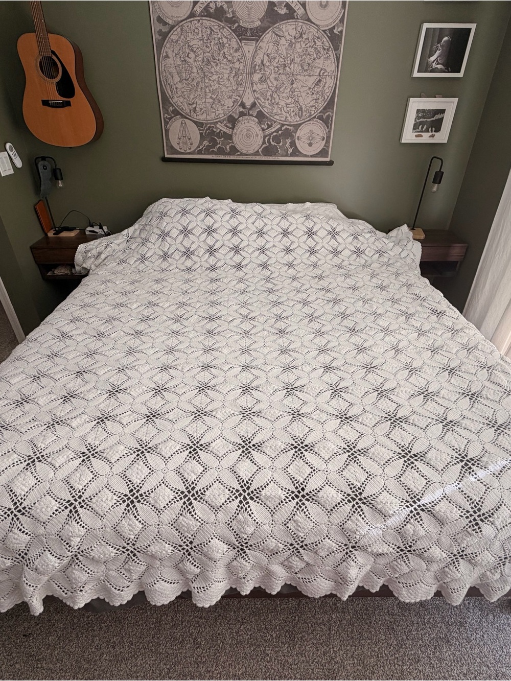 Handmade White Crochet Bedspread - Elegant Home Bedding